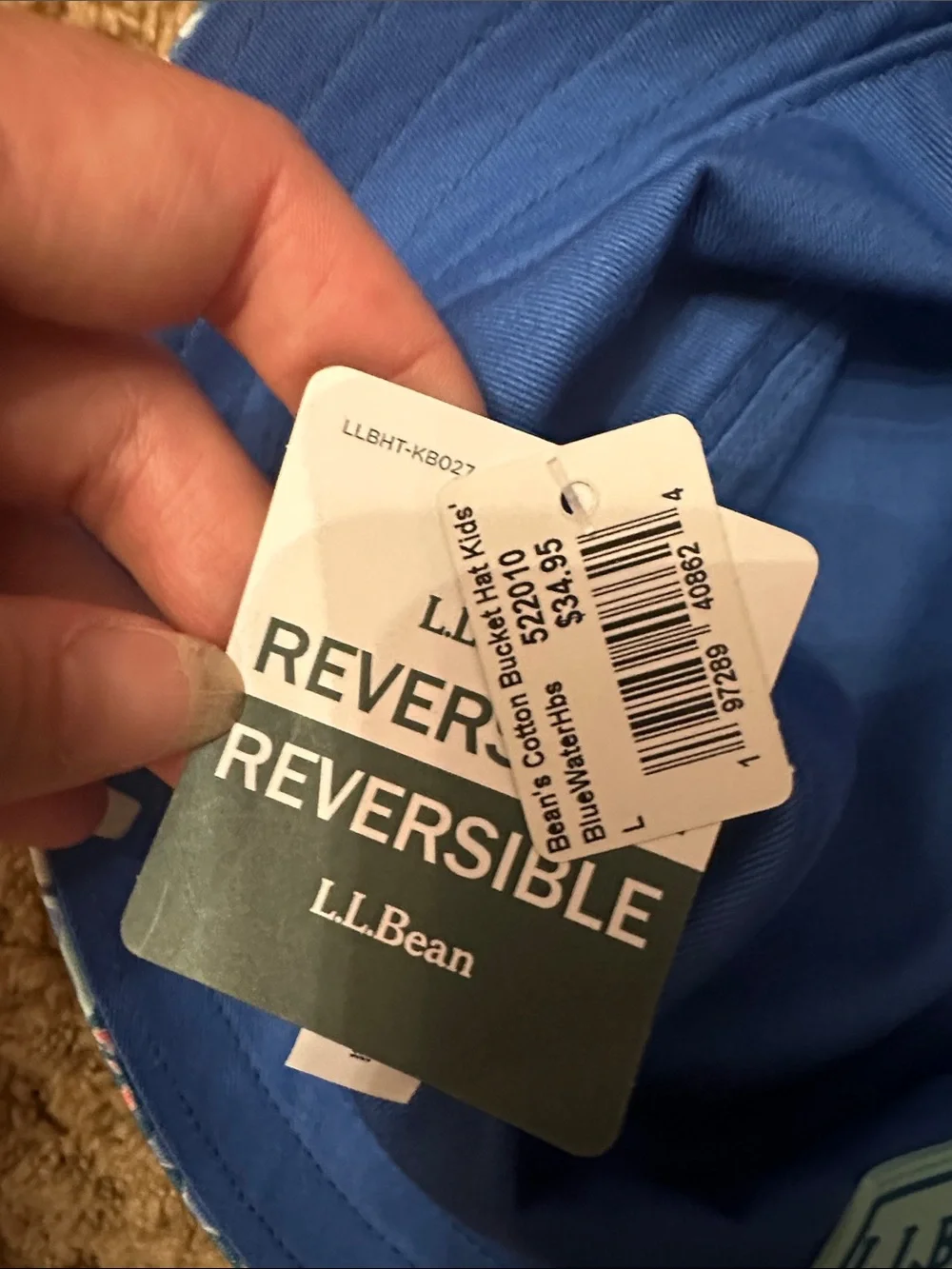 L.L. Bean Kids reversible Floral Bucket Hat - Blue with Peach and Green Accents